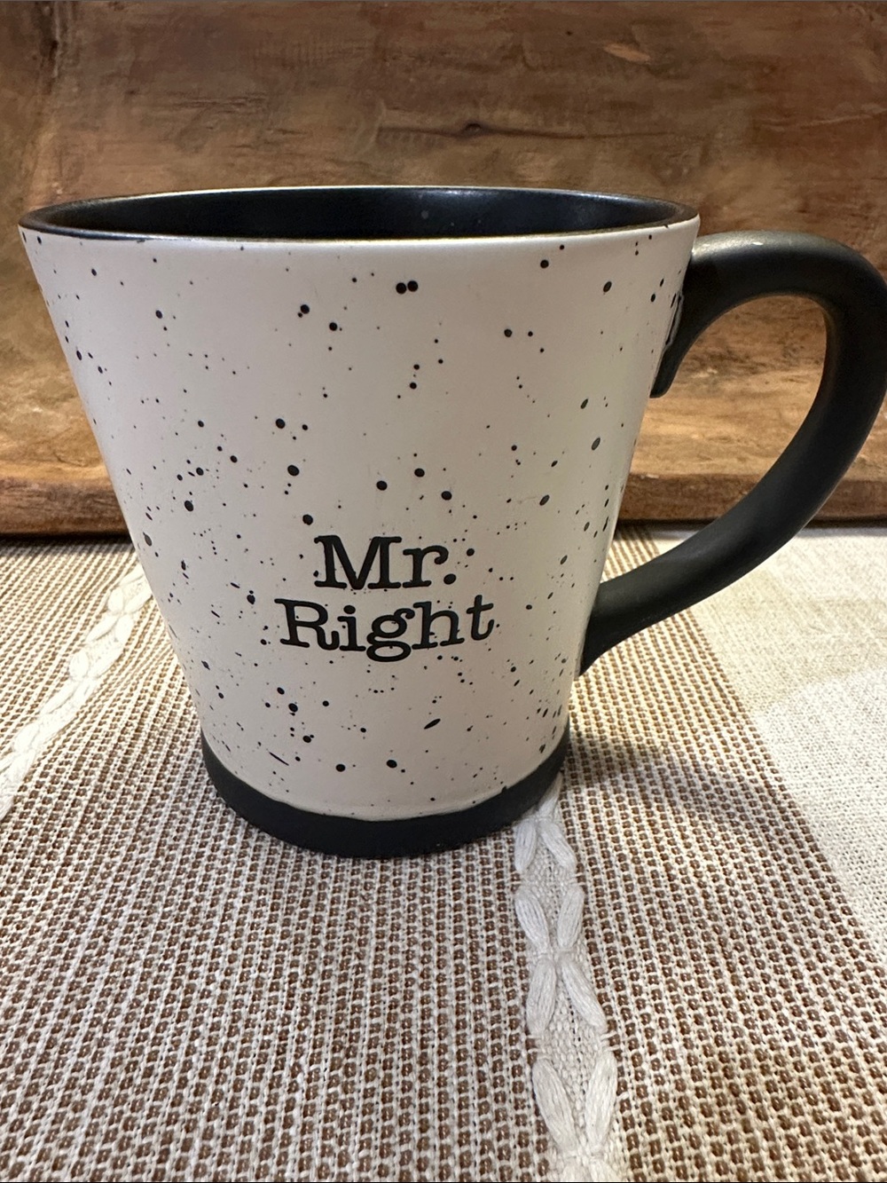 Mr. Right Speckled Ceramic Mug - White and Black